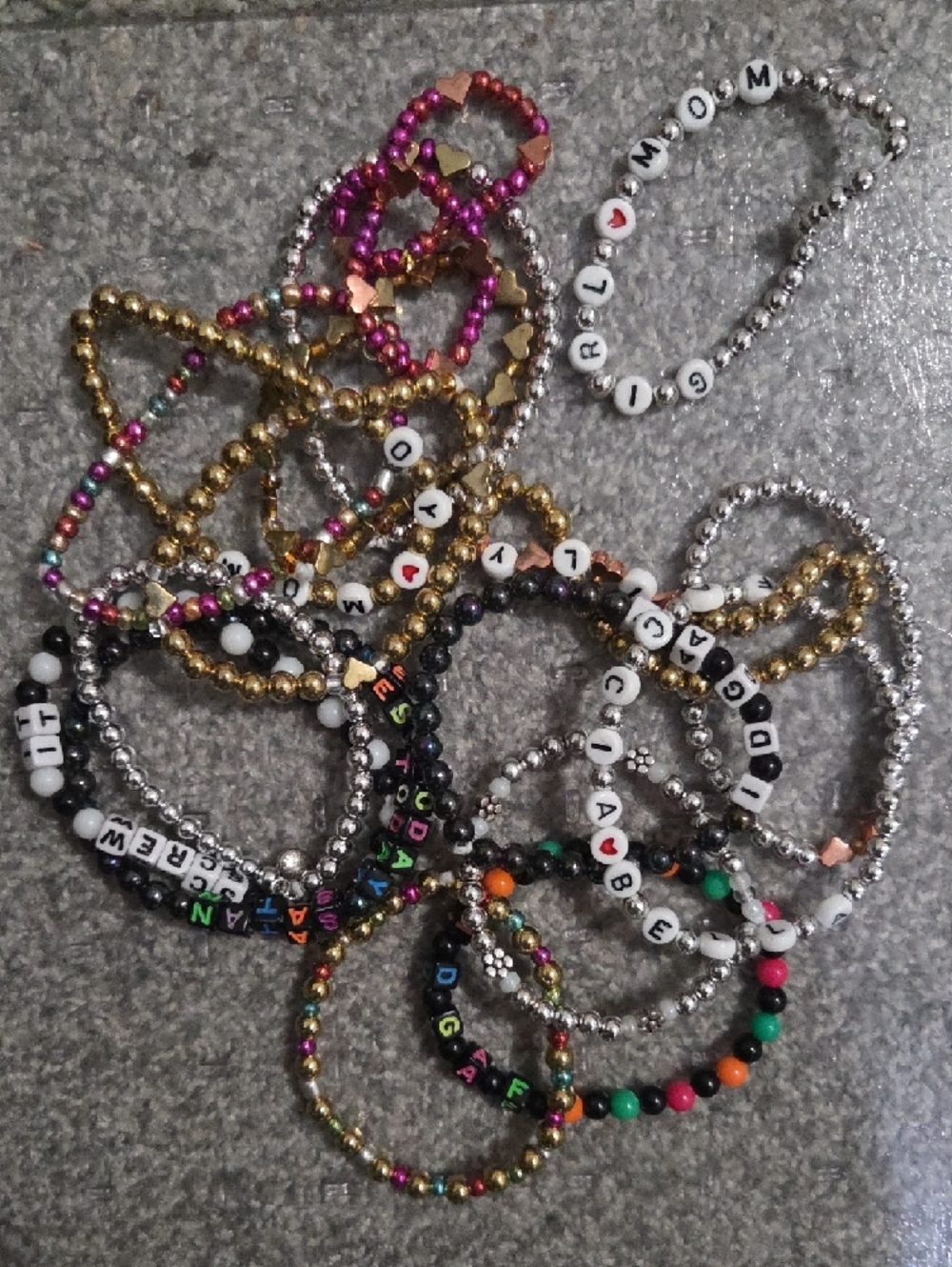 17 Stretchy Assorted Beaded Friendship Letter Bracelets - Multicolor 6-8 Inch